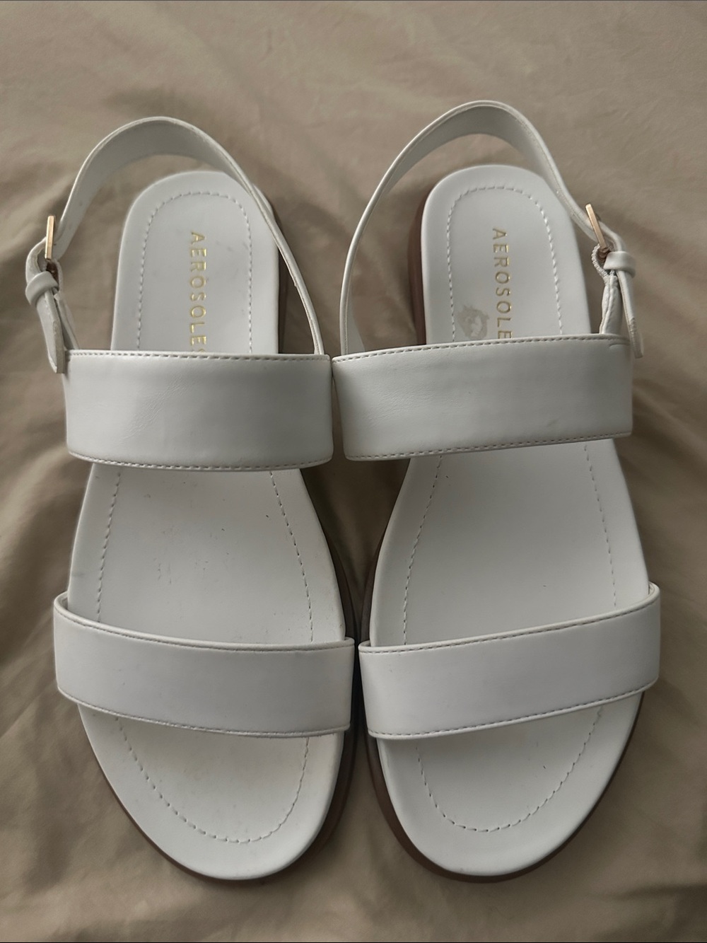 AEROSOLES White Double-Strap Slingback Sandals